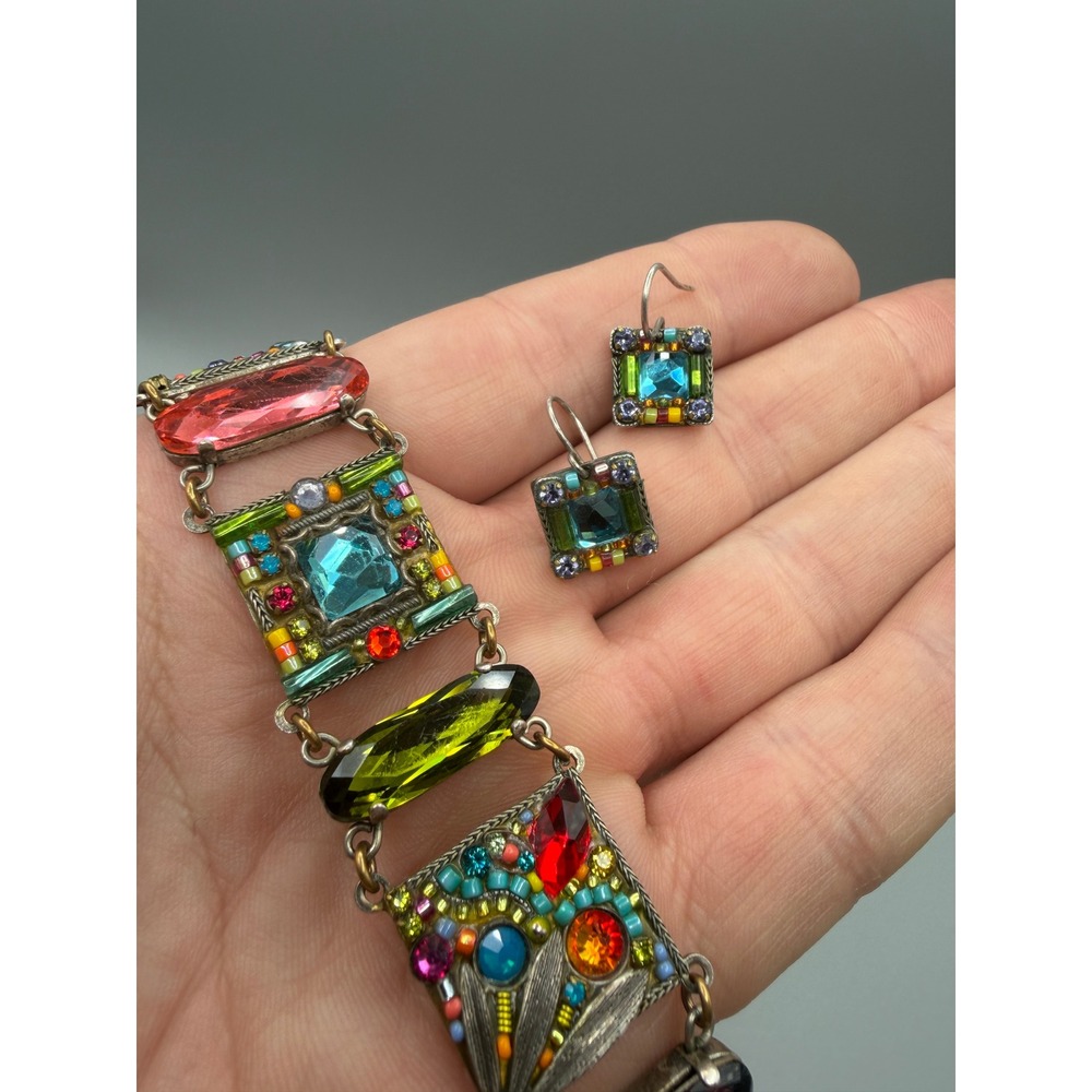 Firefly Luxe Collection Multicolor Crystal Mosaic Bracelet & Earrings Set #1088 - Picture 2 of 10